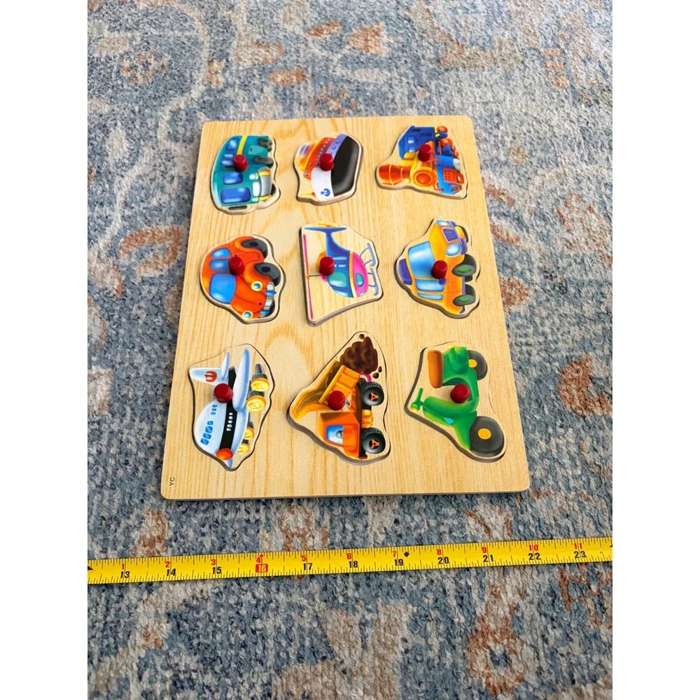 Wooden Transportation Vehicles Trucks Peg Puzzle for Toddlers Kids
